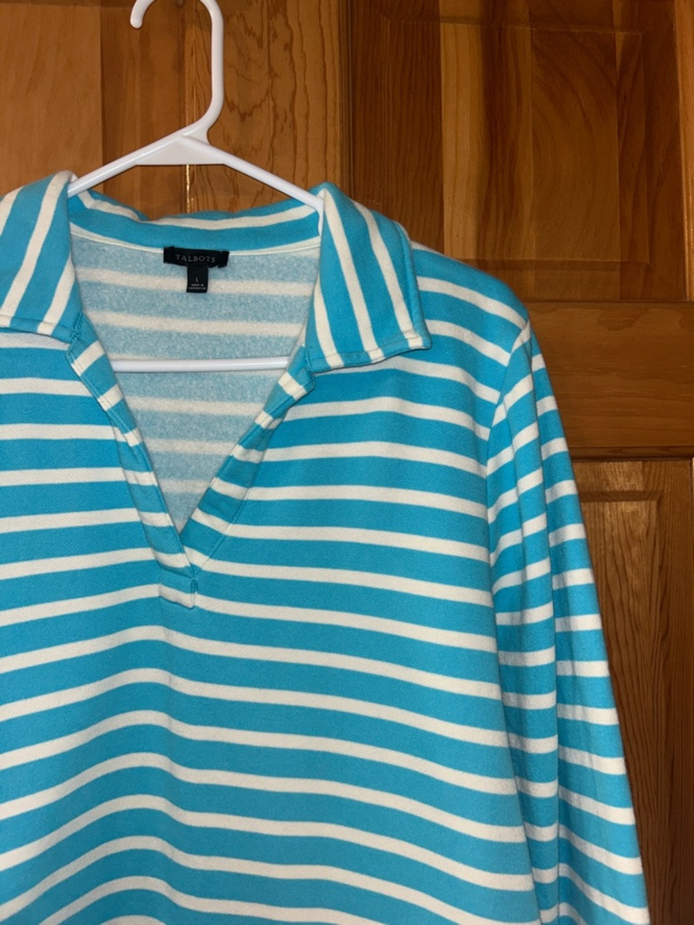 Talbots Turquoise and White Striped Polo Pullover Sweatshirt